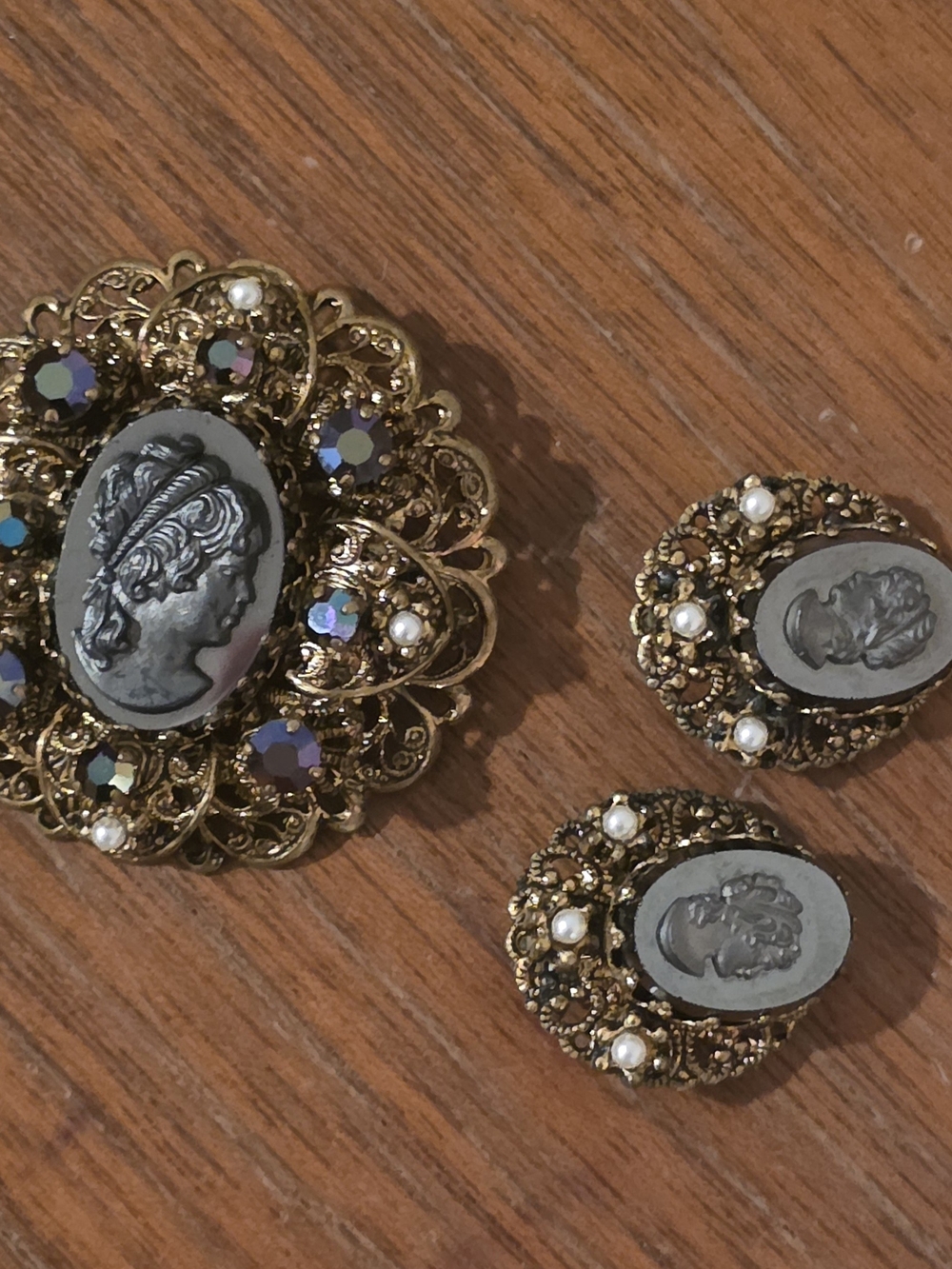 West German Victorian Revival cameo demi-parure jewelry set